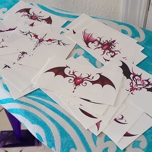 Gothic Bat Heart Temporary Tattoos - Dark Red and Black